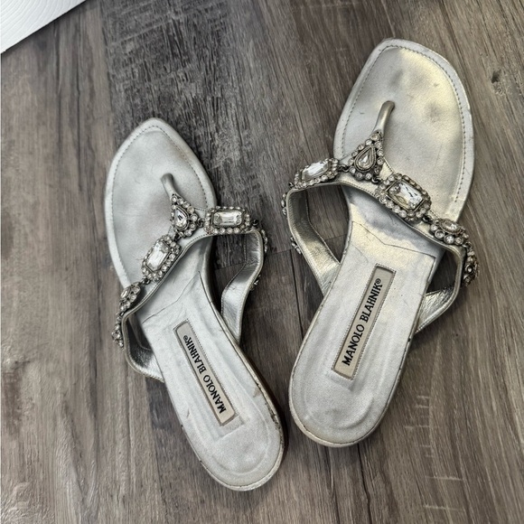 Manolo Blahnik Leather Crystal Embellishments Slides - Picture 2 of 6